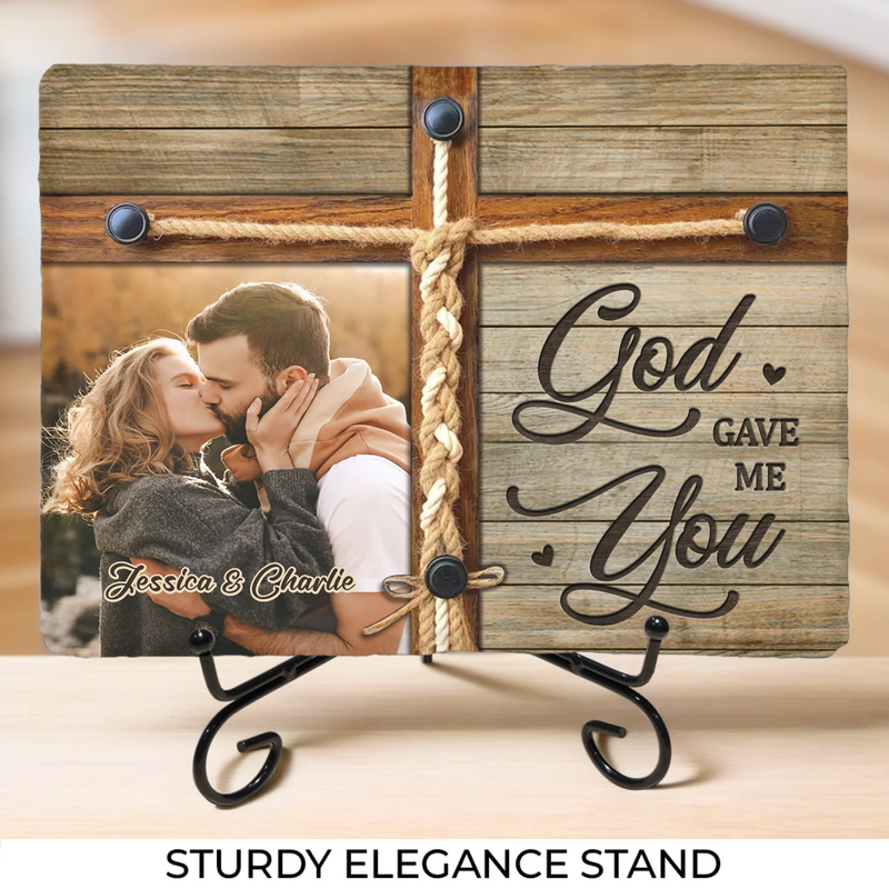 Custom Photo God Gave Me You - Couple Personalized Custom Rectangle Shaped Stone With Stand - Gift For Husband Wife, Anniversary
