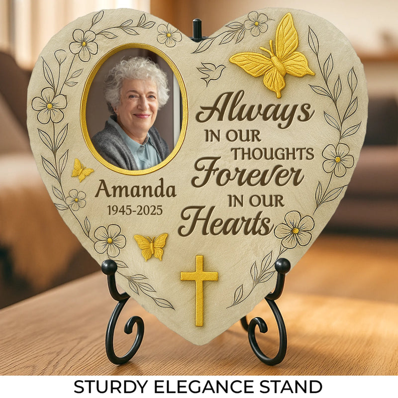 Custom Photo Heart Shaped Memorial Stone - Personalized Memorial Sympathy Gifts For Loss Of Mom, Dad - Remembered With Love