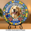 Custom Photo Never Out Of My Thoughts - Memorial Personalized Custom 3D Mosaic Faux Stained Glass Print Round Shaped Memorial Stone - Sympathy Gift For Pet Owners, Pet Lovers