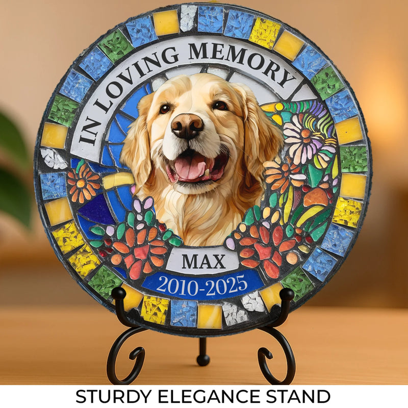 Custom Photo Never Out Of My Thoughts - Memorial Personalized Custom 3D Mosaic Faux Stained Glass Print Round Shaped Memorial Stone - Sympathy Gift For Pet Owners, Pet Lovers