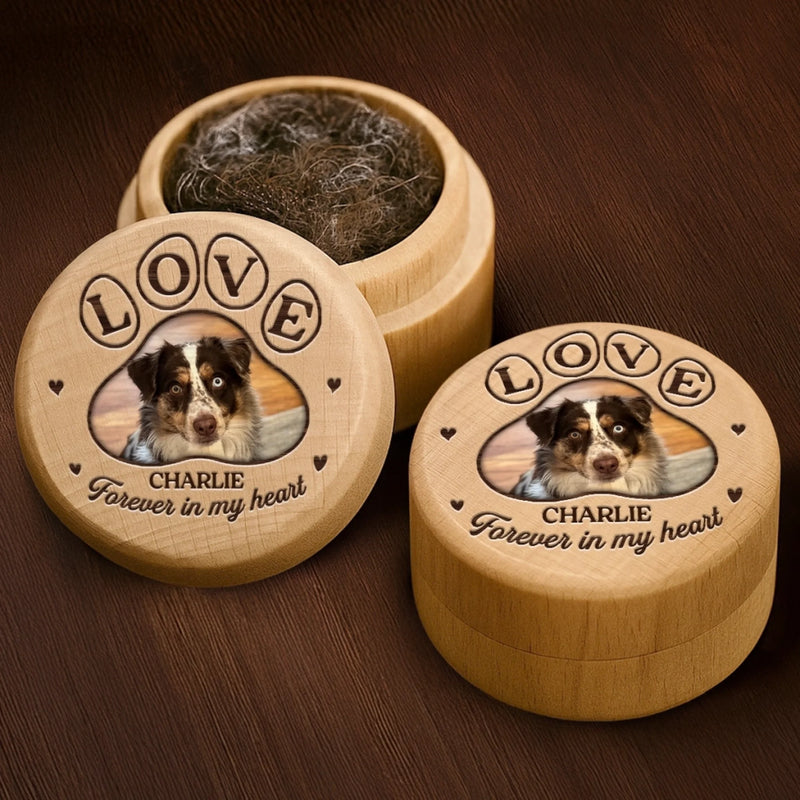 Custom Photo Wooden Fur Keepsake Box - Personalized Pet Memorial Gifts For Dogs, Cats - Forever In My Heart
