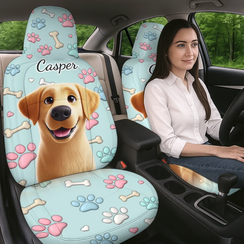 Custom 3D Inflated Effect Printed Car Seat Covers - Personalized Birthday Gifts For Dog Lovers, Dog Dad And Mom - Ride With My Best Friend