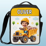 Custom Name Construction Truck Gifts for Kids - Personalized Lunch Bag