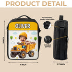Custom Name Construction Truck Gifts for Kids - Personalized Lunch Bag