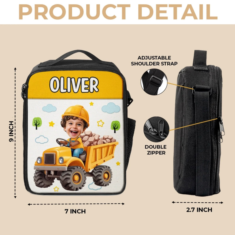 Custom Name Construction Truck Gifts for Kids - Personalized Lunch Bag