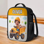 Custom Name Construction Truck Gifts for Kids - Personalized Lunch Bag
