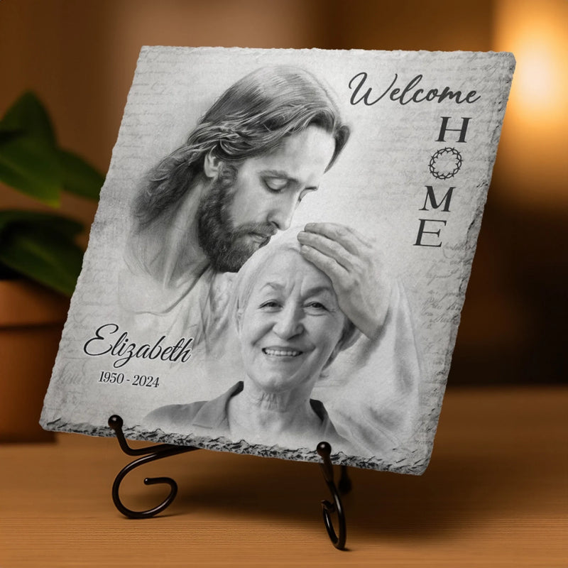 Custom Photo Welcome Home Memorial Decor - Personalized Stone With Stand