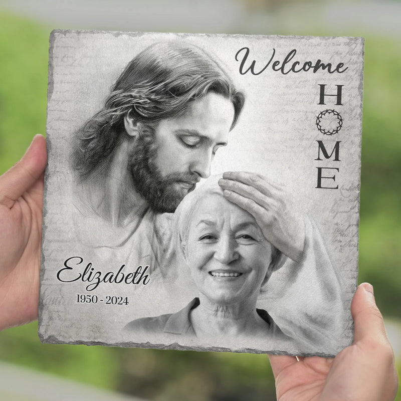 Custom Photo Welcome Home Memorial Decor - Personalized Stone With Stand