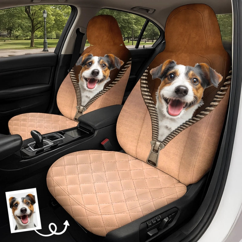 Custom Photo Car Seat Covers - Personalized Birthday Gifts For Dog Cat Lovers, Dog Dad And Mom, Cat Owners - Unzip Smiles With Your Pup
