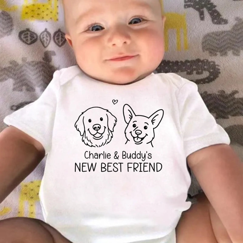 Custom Name New Best Friend Gifts for Dog Lovers - Personalized Baby Onesies