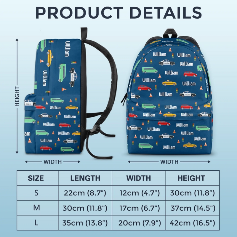 Custom Name Traffic Vehicle Gifts for Kids - Personalized Kid Backpack