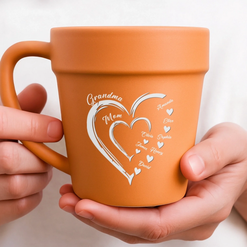 Custom Plant Pot Ceramic Mug - Personalized Garden Gifts For Gardeners, Mom, Grandma - Love Grows Through Every Generation -  Flower Pot Mug