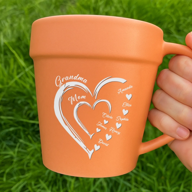Custom Plant Pot Ceramic Mug - Personalized Garden Gifts For Gardeners, Mom, Grandma - Love Grows Through Every Generation -  Flower Pot Mug