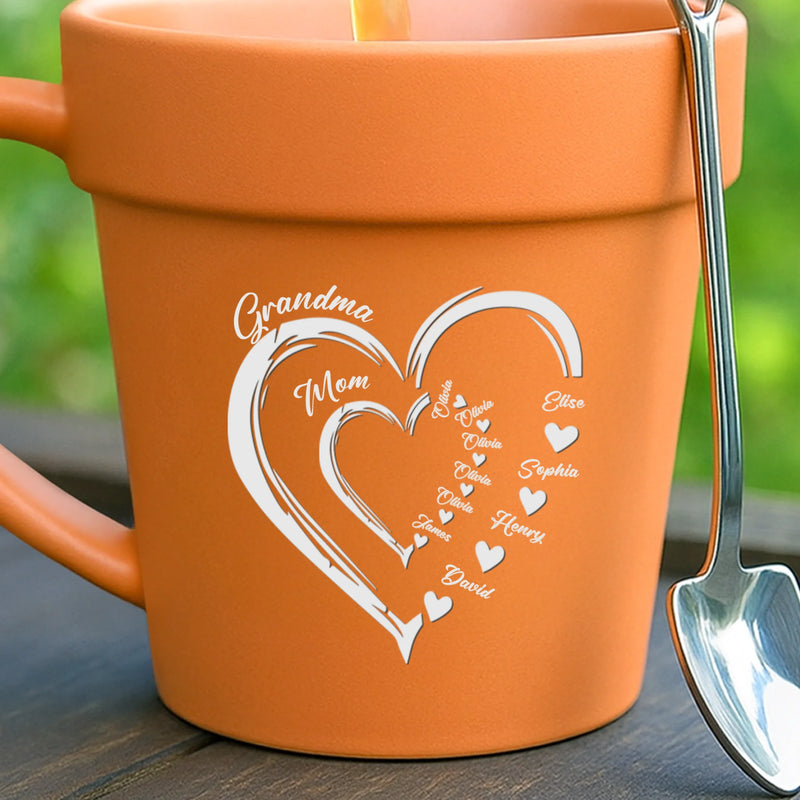 Custom Plant Pot Ceramic Mug - Personalized Garden Gifts For Gardeners, Mom, Grandma - Love Grows Through Every Generation -  Flower Pot Mug
