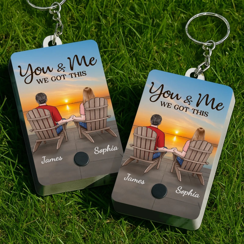 Custom Acrylic Keychain With Voice Recorder - Personalized Anniversary Wedding Gifts For Husband And Wife, Him And Her - Journey Together, Sunset Forever