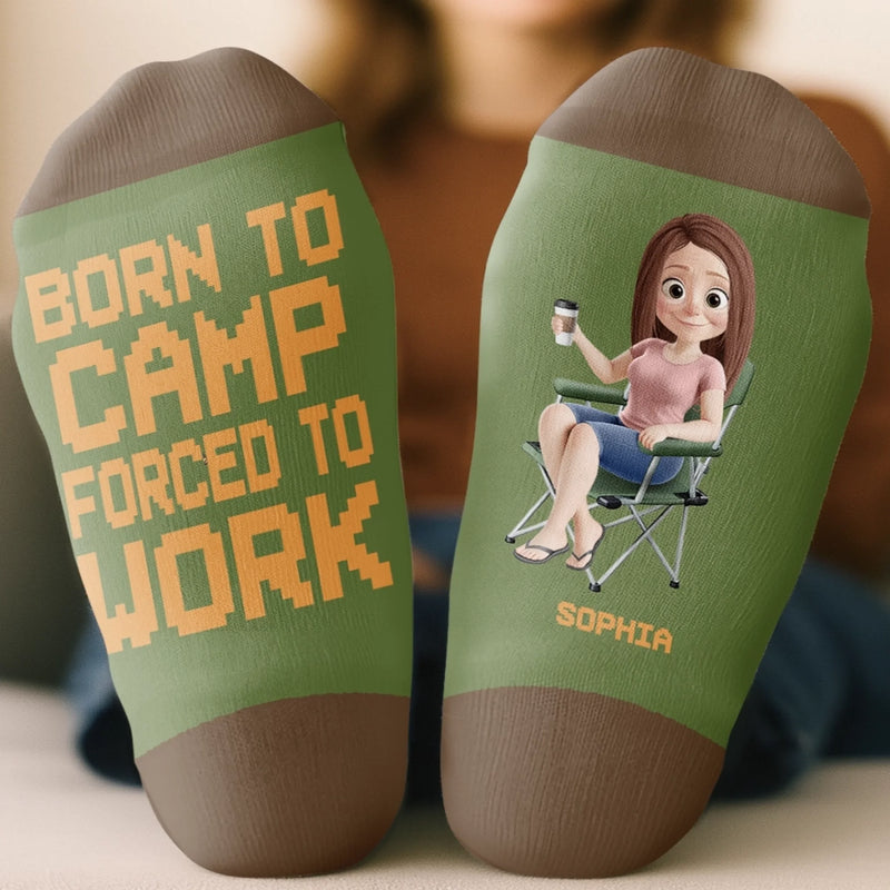 Custom Crew Socks - Personalized Camping Gifts For Campers - Born To Camp, Forced To Work