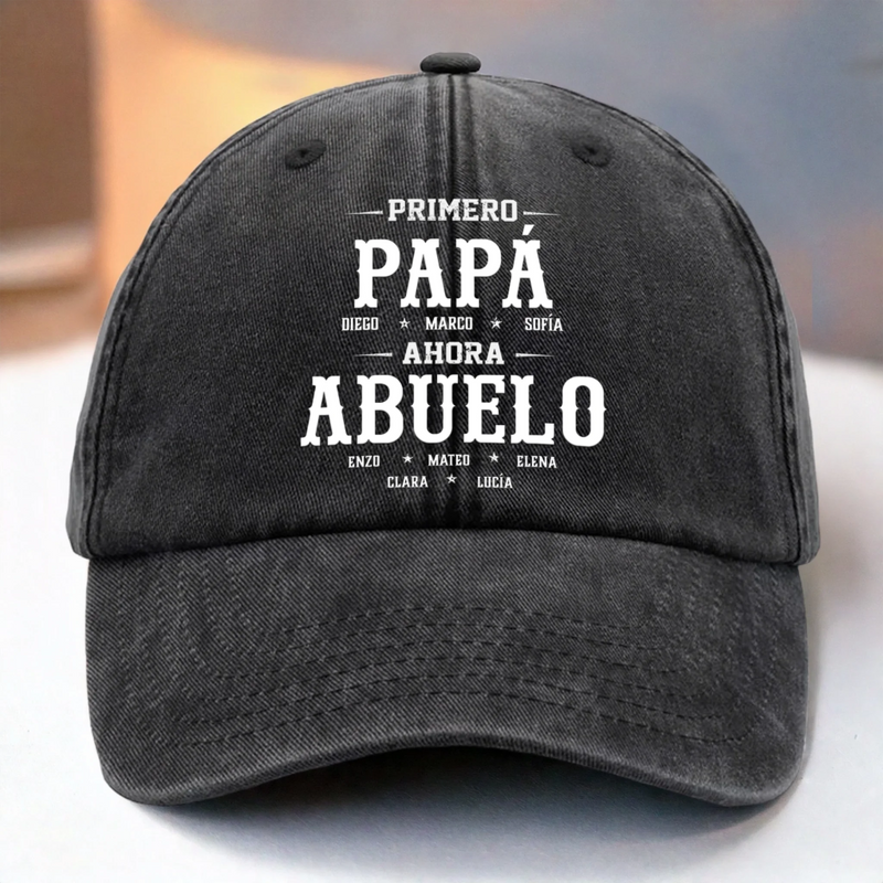 Gorra de Béisbol Personalizada de Mezclilla Vintage Lavada – Regalos de Cumpleaños Personalizados para Papá, Abuelo – Primero Papá, Ahora Abue
