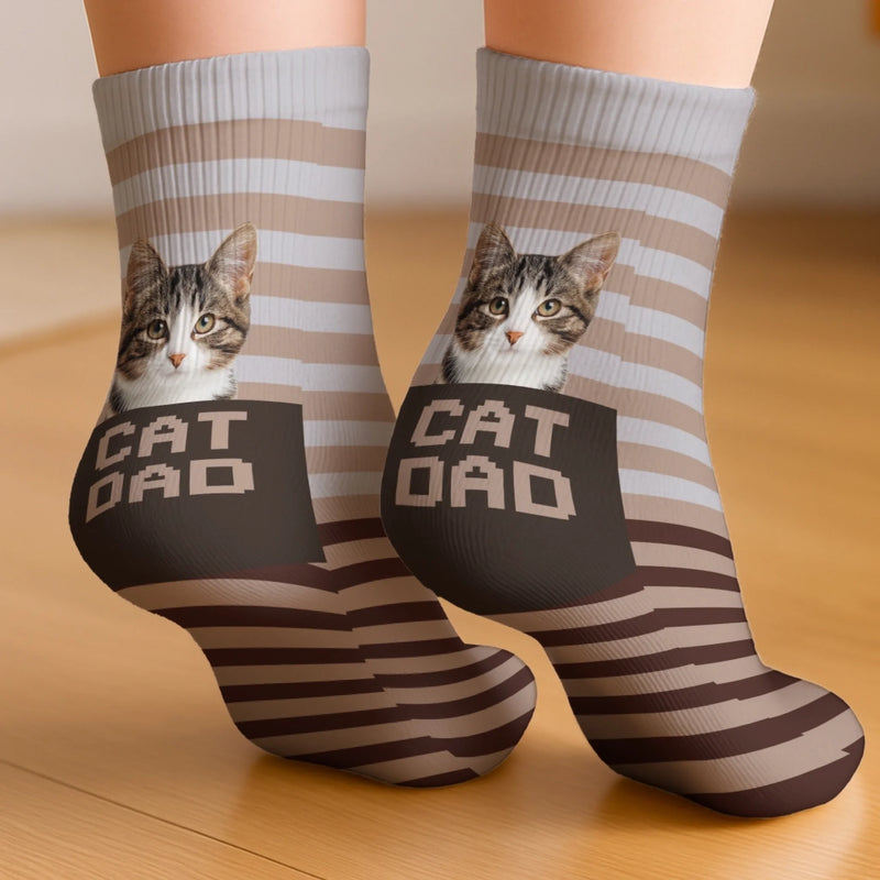 Custom Photo Crew Socks - Personalized Birthday Gifts For Dog Cat Lovers, Dog Dad And Mom, Cat Owners - World’s Okayest Cat Dad