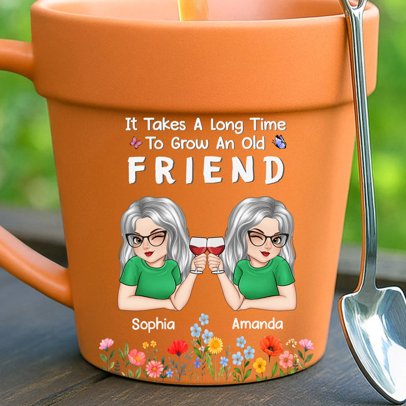 Custom Plant Pot Ceramic Mug - Personalized Best Friend Birthday Gifts For Women - Cheers To Forever Friends - Flower Pot Mug