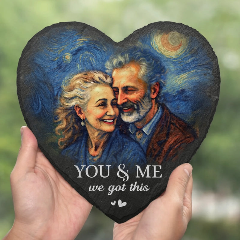 Custom Photo Heart Shaped Stone With Stand - Personalized Anniversary Wedding Gifts For Husband And Wife, Him And Her - You And Me, We Got This
