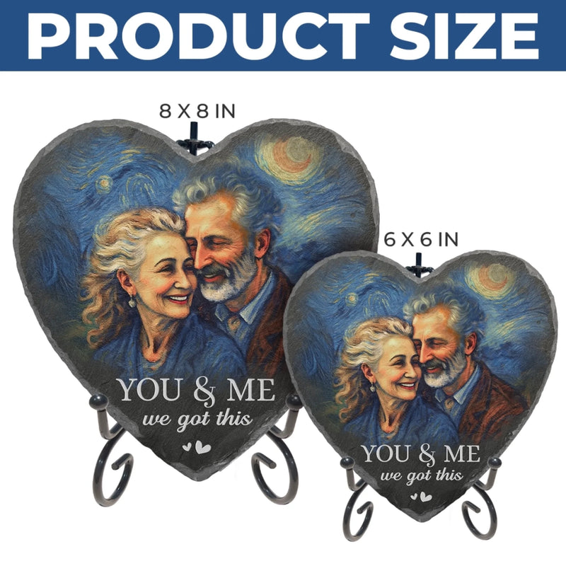 Custom Photo Heart Shaped Stone With Stand - Personalized Anniversary Wedding Gifts For Husband And Wife, Him And Her - You And Me, We Got This