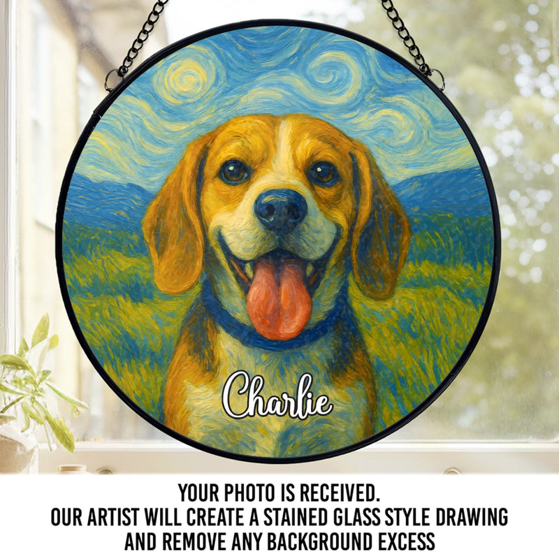 Custom Photo Stained Glass Window Hanging Suncatcher - Personalized Pet Memorial Sympathy Gifts For Dogs, Cats - Living Proof That Art Has A Heartbeat