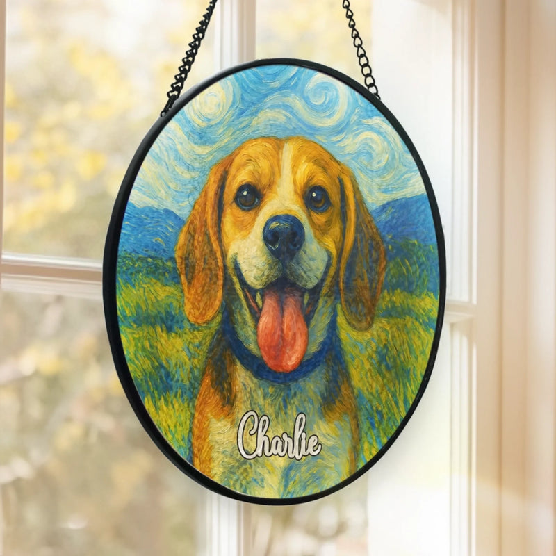 Custom Photo Stained Glass Window Hanging Suncatcher - Personalized Pet Memorial Sympathy Gifts For Dogs, Cats - Living Proof That Art Has A Heartbeat
