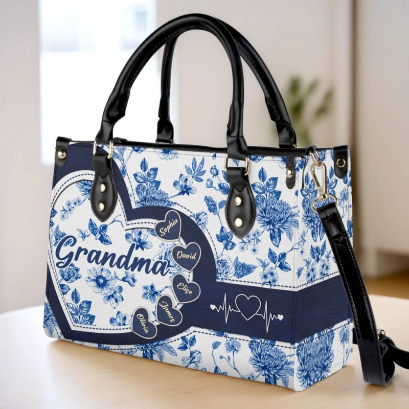 Custom Name Grandma Family Gifts - Personalized Leather Handbag