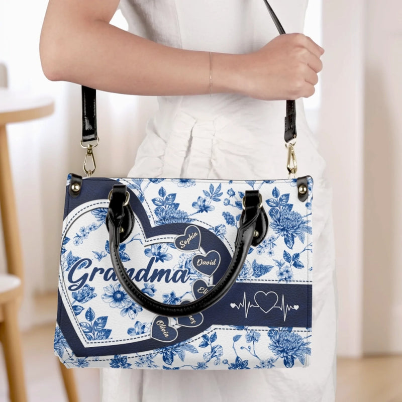 Custom Name Grandma Family Gifts - Personalized Leather Handbag