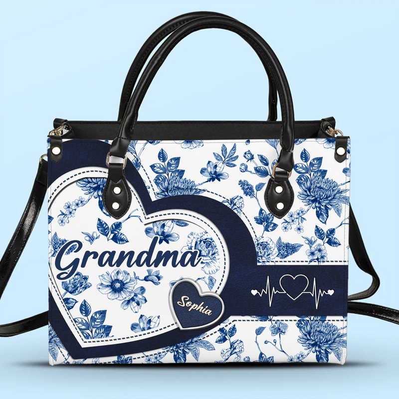 Custom Name Grandma Family Gifts - Personalized Leather Handbag