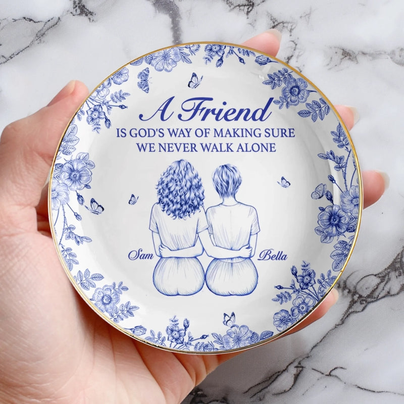 Custom Full-Print Round Jewelry Dish - Personalized Best Friend Birthday Gifts For Women - A Friend Is God's Way