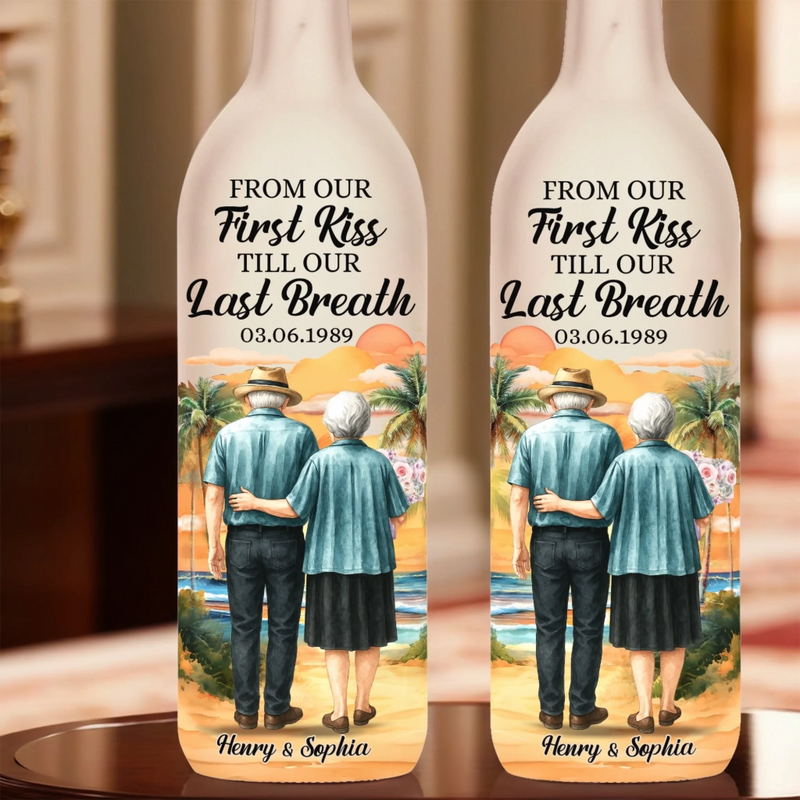Custom Bottle Lamp - Personalized Anniversary Wedding Gifts For Husband And Wife, Him And Her - Together From First Kiss To Always