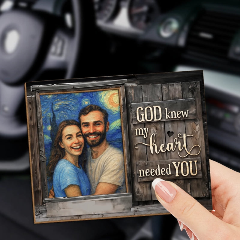 Custom Photo Car Visor Clip - Personalized Anniversary Wedding Gifts For Husband And Wife, Him And Her - Drive Slow, Love Grows