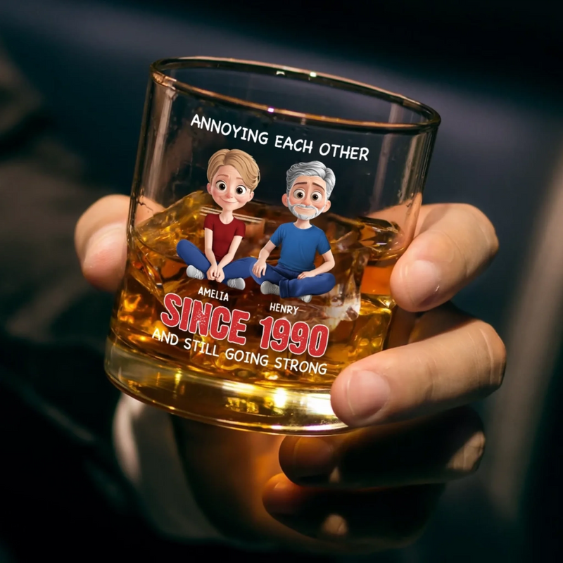 Custom Name Anniversary Gifts for Couples - Personalized Whiskey Glass