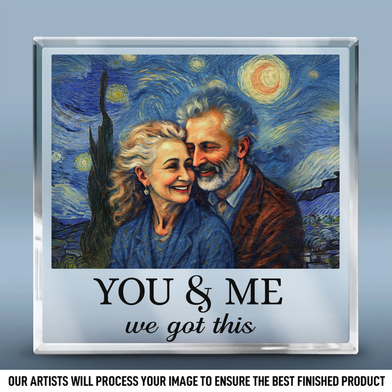 Custom Photo Square Shaped Acrylic Plaque - Personalized  Anniversary Wedding Gifts For Husband And Wife, Him And Her - You & Me, Written In The Stars