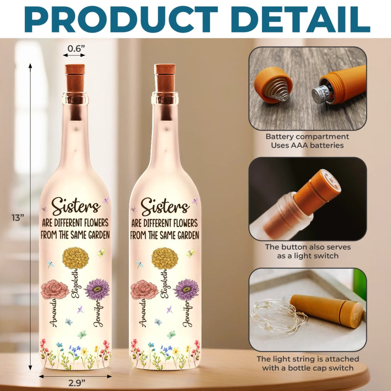 Custom Bottle Lamp - Personalized Best Friend Birthday Gifts For Women - One Garden, Many Colorful Blooms