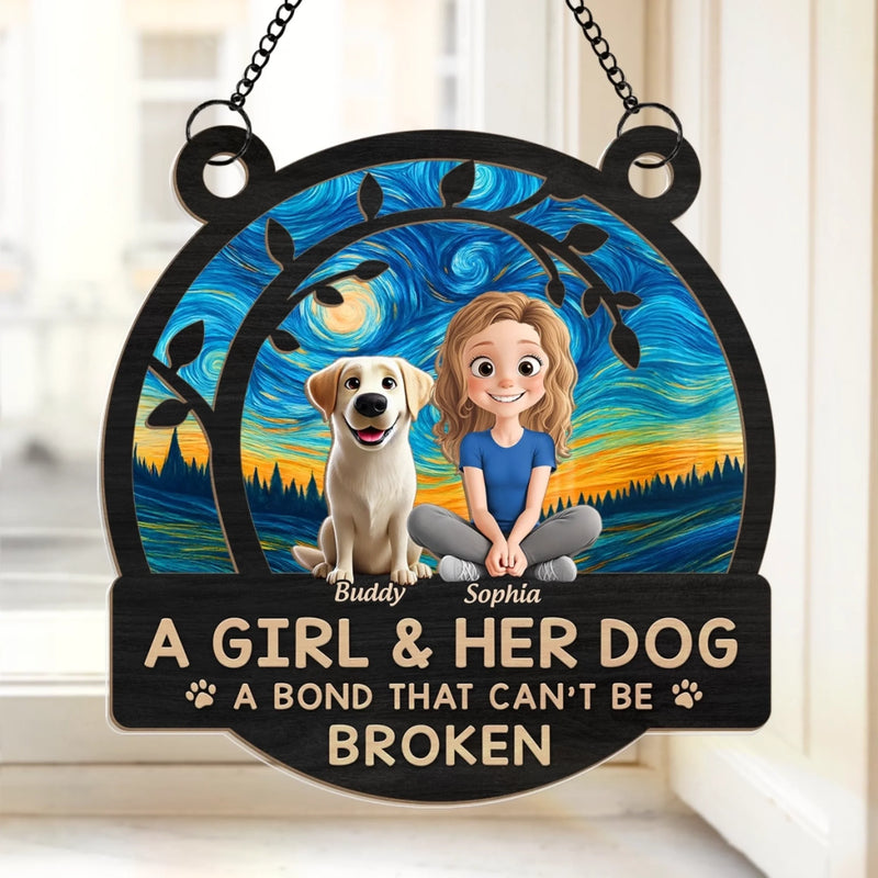 A Girl And Her Dog, A Love Story Written In Paw Prints - Dog Personalized Window Hanging Suncatcher - Gift For Pet Owners, Pet Lovers