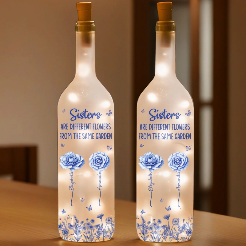 Custom Bottle Lamp - Personalized Best Friend Birthday Gifts For Women - Sisters Grow In The Same Garden Of Memories