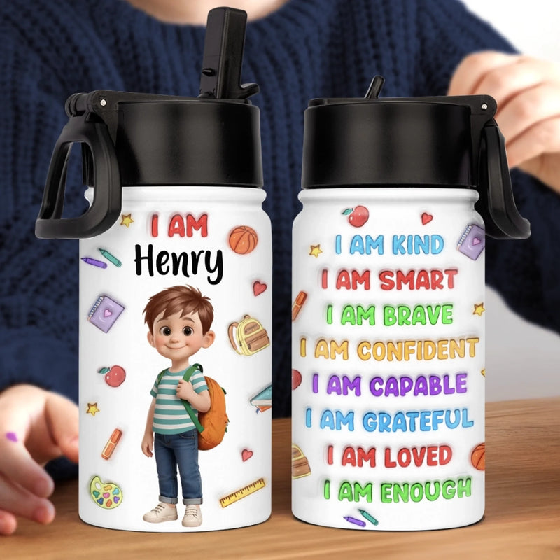 Custom Name School Affirmation Gifts for Kids - Personalized Kid Water Bottle