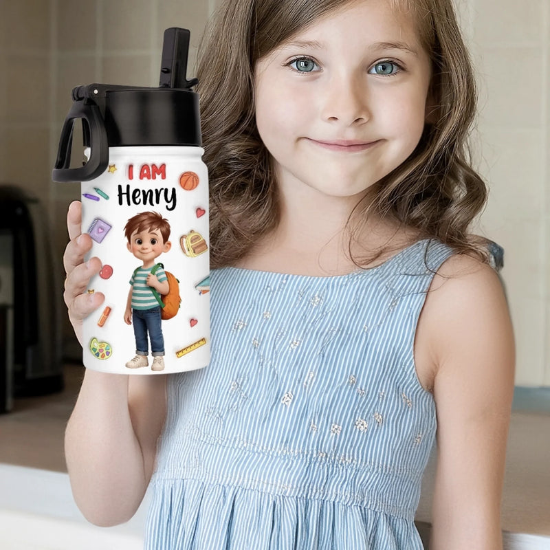 Custom Name School Affirmation Gifts for Kids - Personalized Kid Water Bottle