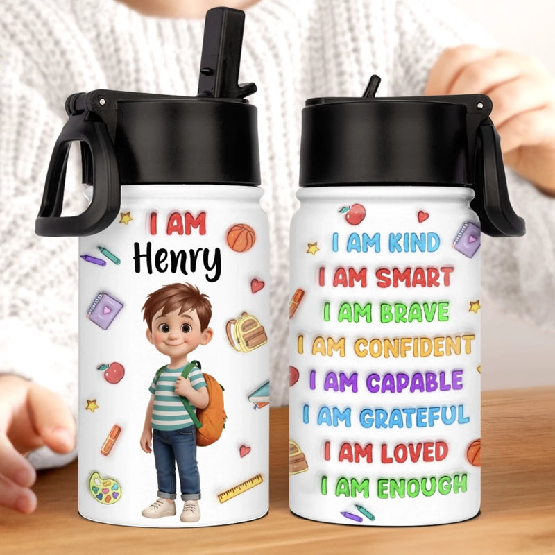 Custom Name School Affirmation Gifts for Kids - Personalized Kid Water Bottle