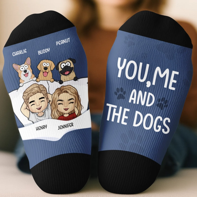 Custom Crew Socks - Personalized Anniversary Wedding Gifts For Husband And Wife, Dog Dad And Mom - Just Us And The Dog Life