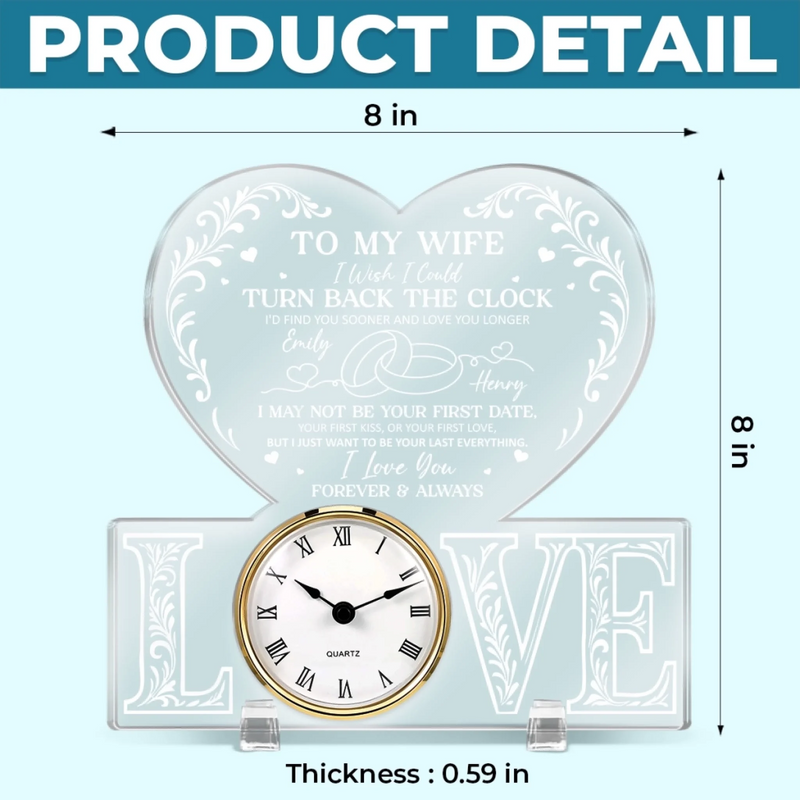 Custom Acrylic Desk Clock - Personalized Anniversary Wedding Gifts For Husband And Wife, Him And Her - My Heart’s Favorite Timekeeper