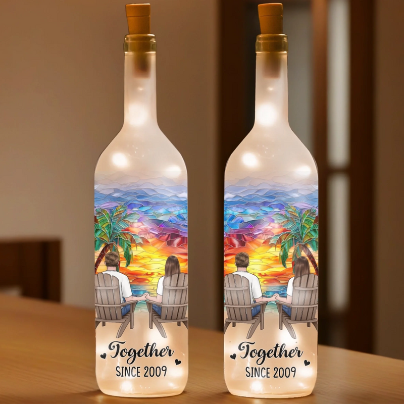 Custom Bottle Lamp - Personalized Anniversary Wedding Gifts For Husband And Wife, Him And Her - Love Shines Bright At Sunset