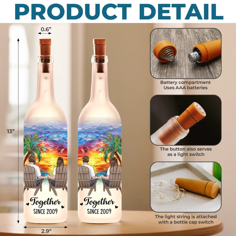 Custom Bottle Lamp - Personalized Anniversary Wedding Gifts For Husband And Wife, Him And Her - Love Shines Bright At Sunset