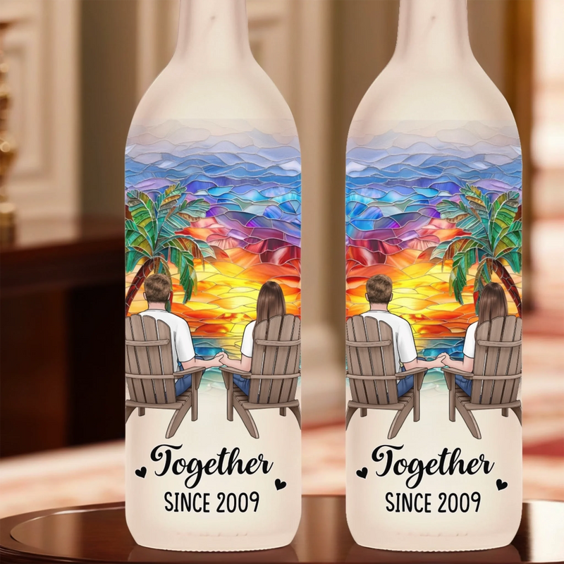 Custom Bottle Lamp - Personalized Anniversary Wedding Gifts For Husband And Wife, Him And Her - Love Shines Bright At Sunset