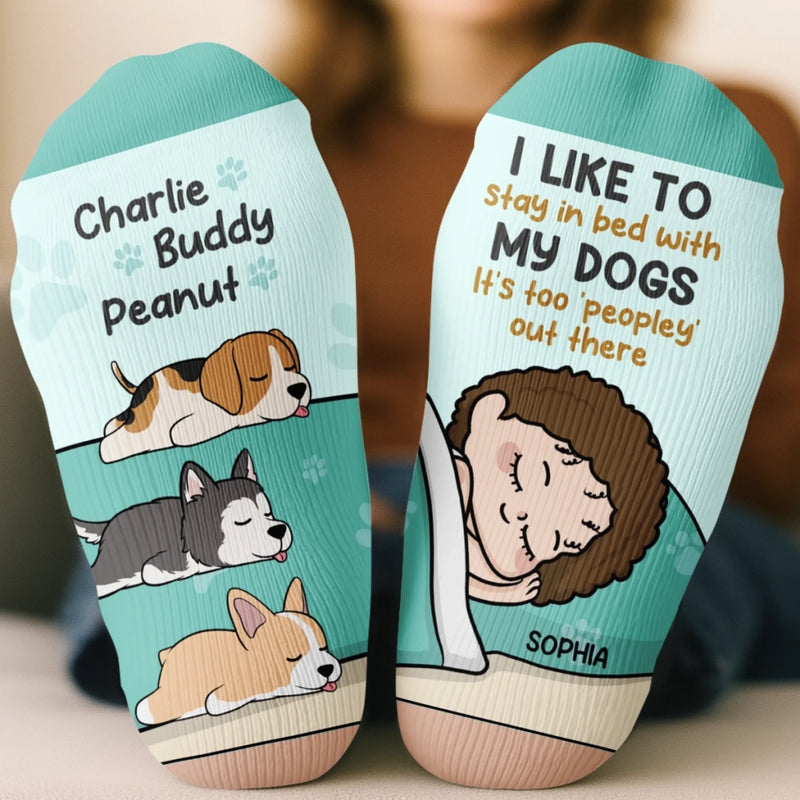 Custom Crew Socks - Personalized Birthday Gifts For Dog Lovers, Dog Dad And Mom - I Like To Stay In Bed With My Dog