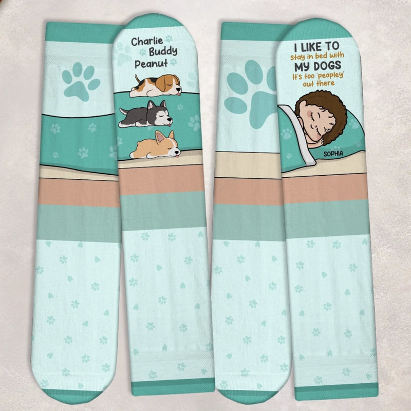 Custom Crew Socks - Personalized Birthday Gifts For Dog Lovers, Dog Dad And Mom - I Like To Stay In Bed With My Dog