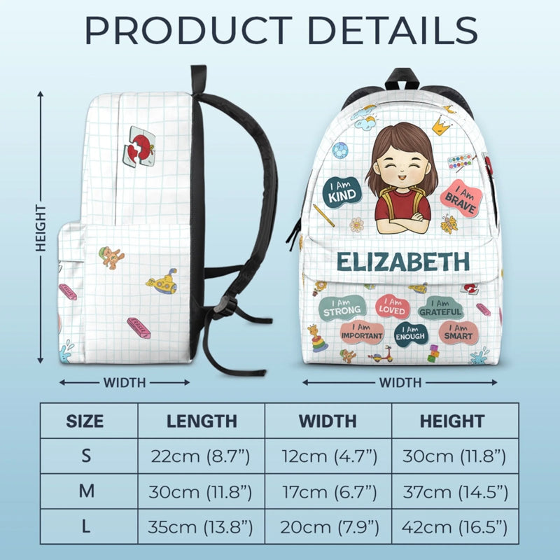 Custom Name Girl Affirmation Gifts for Kids - Personalized Kid Backpack Combo