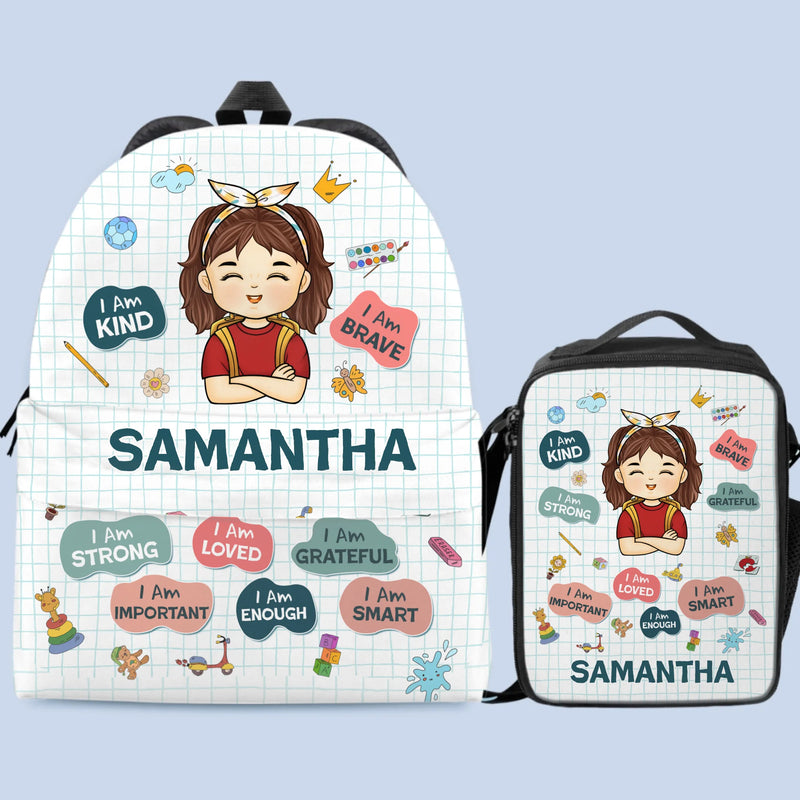 Custom Name Girl Affirmation Gifts for Kids - Personalized Kid Backpack Combo